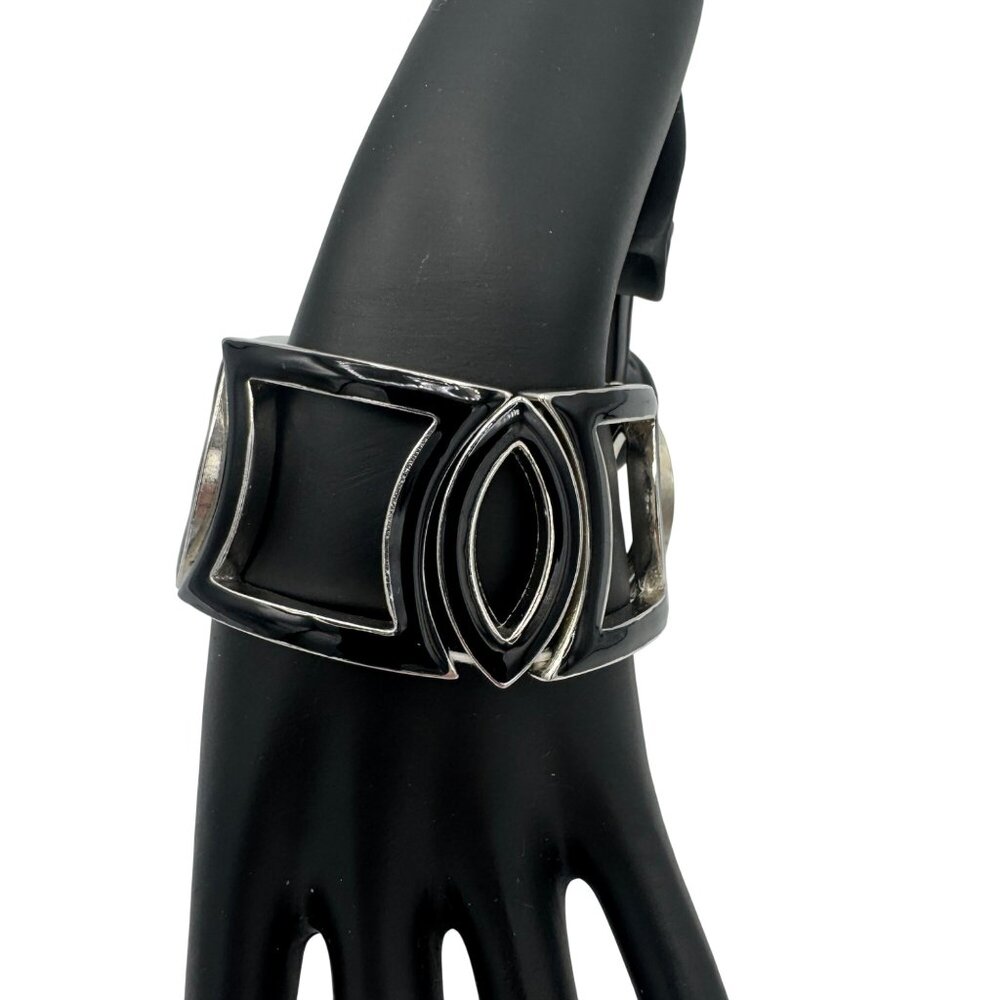 Vintage Silver & Black Geometric Bracelet With Open Frame Design